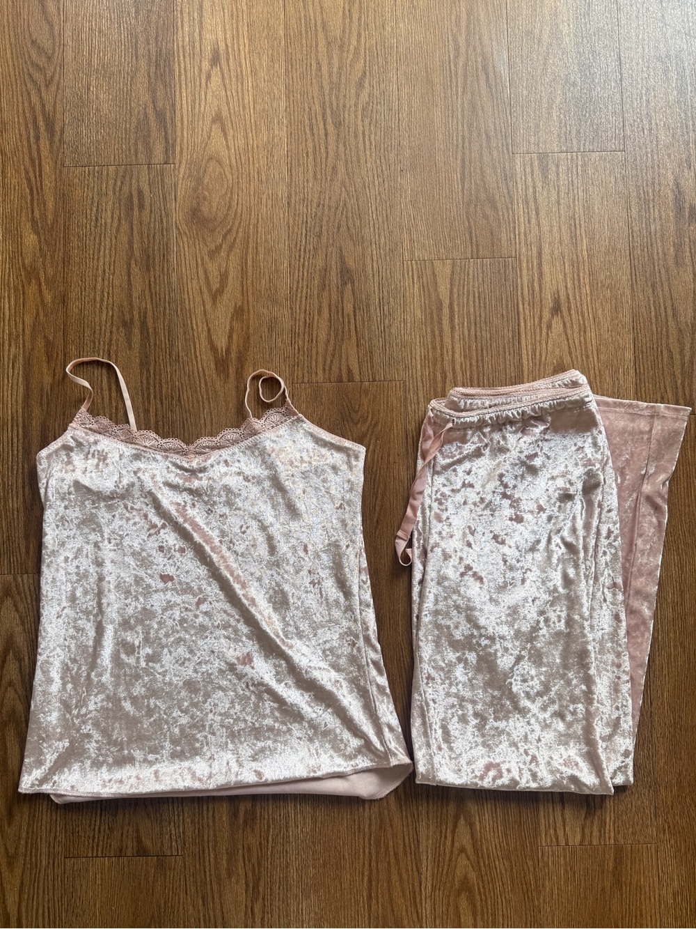 PJ Salvage Lace-Trim Pink Velvet Pajama Set 2 piece Y2k Size M
